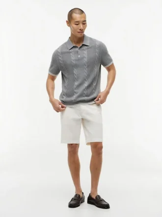 Short-Sleeve Cable Knit Sweater Polo