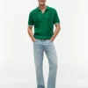 Short-Sleeve Cable Knit Sweater Polo