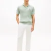 Short-Sleeve Cable Knit Sweater Polo