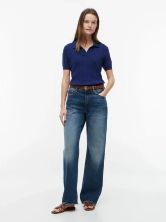 Short-Sleeve Cable Knit Sweater Polo