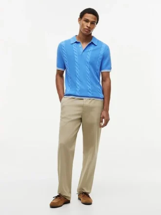 Short-Sleeve Cable Knit Sweater Polo