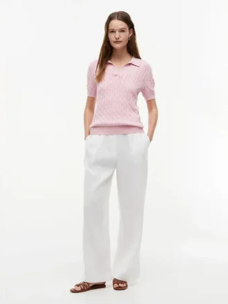 Short-Sleeve Cable Knit Sweater Polo