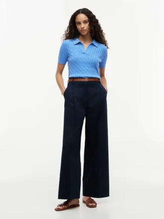 Short-Sleeve Cable Knit Sweater Polo