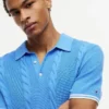 Short-Sleeve Cable Knit Sweater Polo Short-Sleeve Cable Knit Sweater Polo