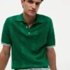 Short-Sleeve Cable Knit Sweater Polo