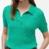 Short-Sleeve Cable Knit Sweater Polo Short-Sleeve Cable Knit Sweater Polo