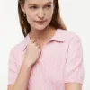 Short-Sleeve Cable Knit Sweater Polo Short-Sleeve Cable Knit Sweater Polo