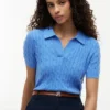 Short-Sleeve Cable Knit Sweater Polo Short-Sleeve Cable Knit Sweater Polo