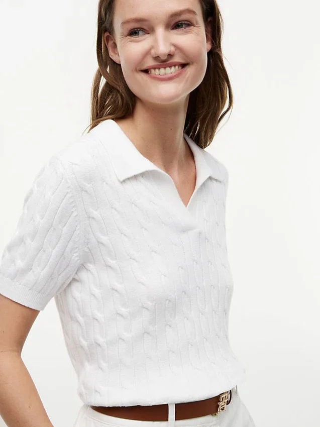 Short-Sleeve Cable Knit Sweater Polo Short-Sleeve Cable Knit Sweater Polo