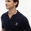 Short-Sleeve Cable Knit Sweater Polo