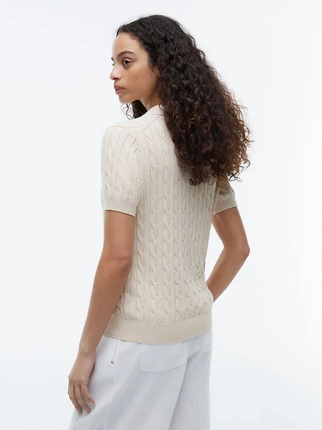 Short-Sleeve Cable Knit Sweater Polo Short-Sleeve Cable Knit Sweater Polo