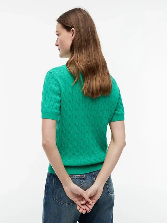 Short-Sleeve Cable Knit Sweater Polo Short-Sleeve Cable Knit Sweater Polo
