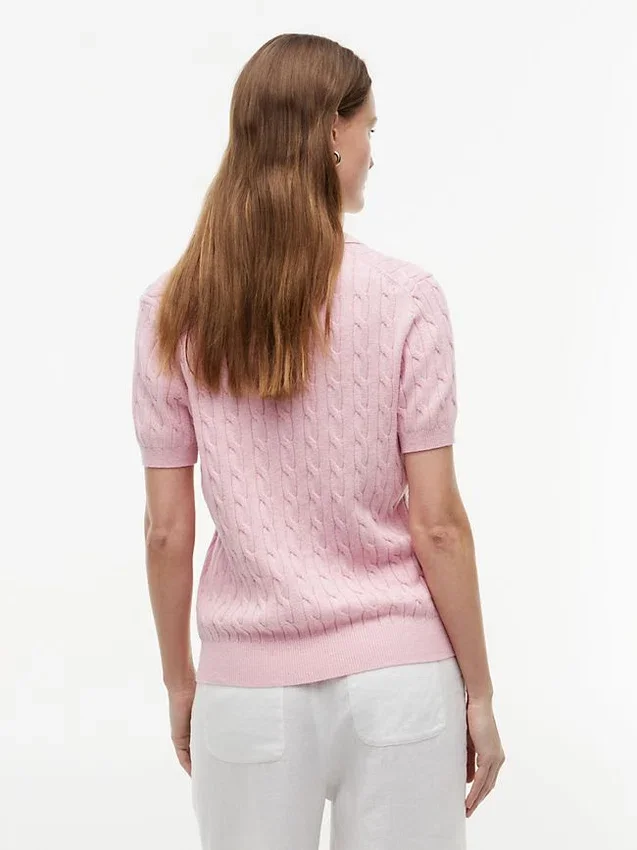 Short-Sleeve Cable Knit Sweater Polo Short-Sleeve Cable Knit Sweater Polo