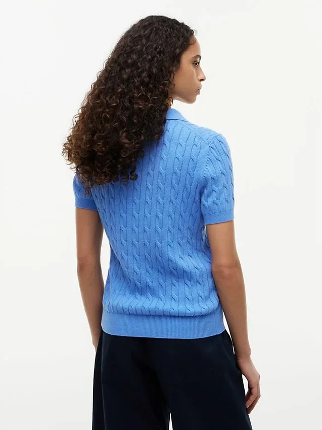Short-Sleeve Cable Knit Sweater Polo Short-Sleeve Cable Knit Sweater Polo