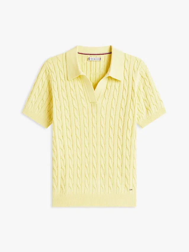 Short-Sleeve Cable Knit Sweater Polo Short-Sleeve Cable Knit Sweater Polo