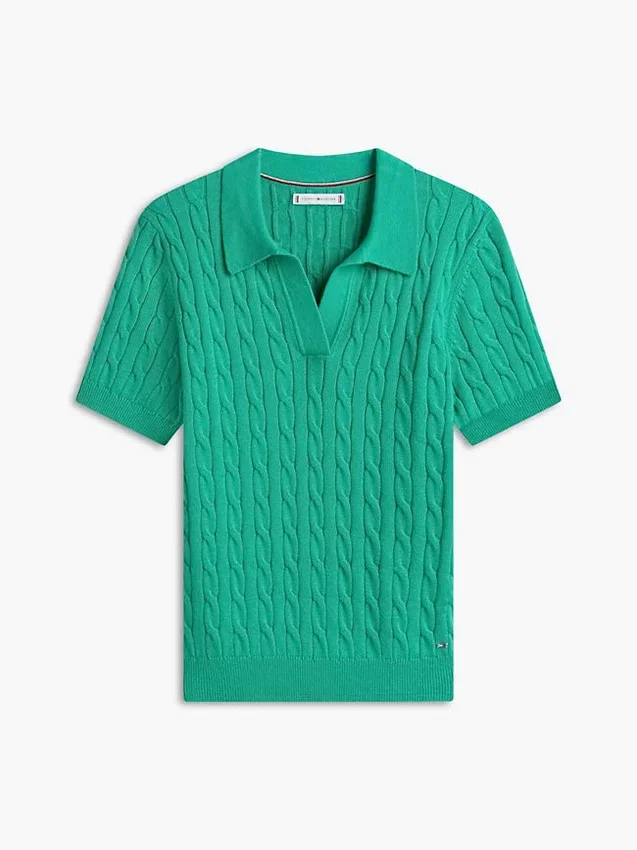 Short-Sleeve Cable Knit Sweater Polo Short-Sleeve Cable Knit Sweater Polo