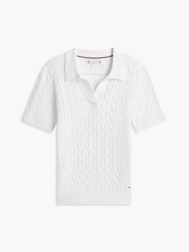 Short-Sleeve Cable Knit Sweater Polo Short-Sleeve Cable Knit Sweater Polo