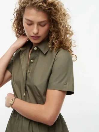 Short-Sleeve Gold-Button Dress