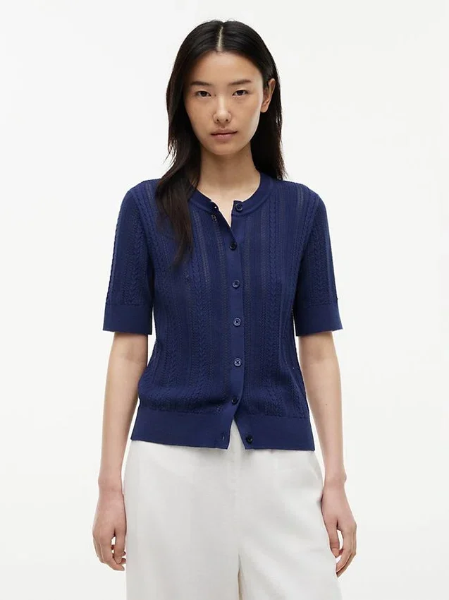 Short-Sleeve Mixed-Knit Cardigan Short-Sleeve Mixed-Knit Cardigan