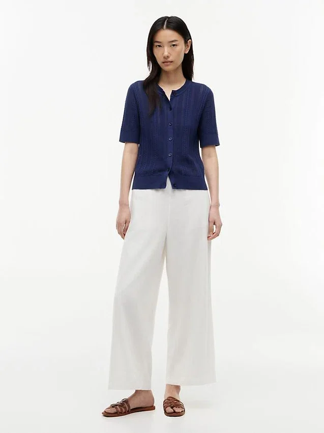 Short-Sleeve Mixed-Knit Cardigan Short-Sleeve Mixed-Knit Cardigan
