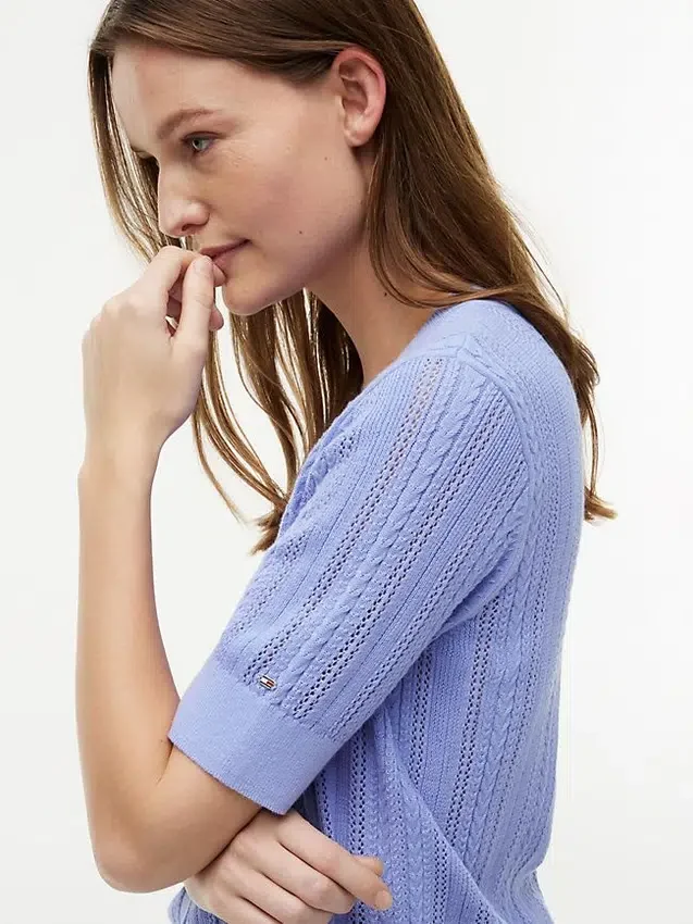 Short-Sleeve Mixed-Knit Cardigan Short-Sleeve Mixed-Knit Cardigan
