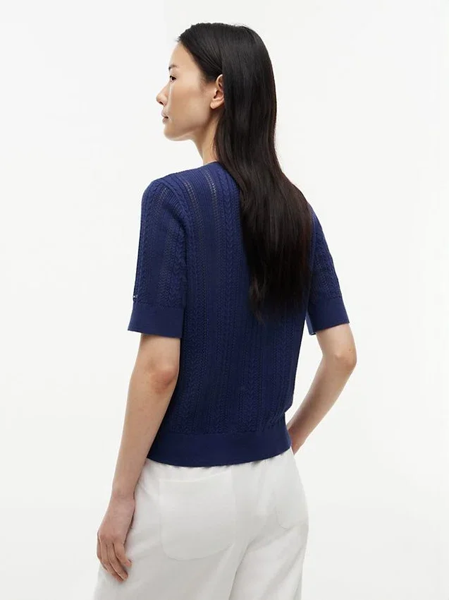 Short-Sleeve Mixed-Knit Cardigan Short-Sleeve Mixed-Knit Cardigan