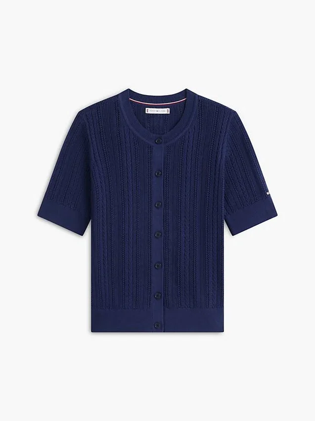 Short-Sleeve Mixed-Knit Cardigan Short-Sleeve Mixed-Knit Cardigan