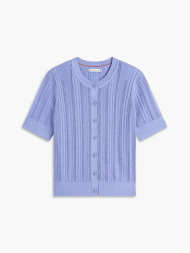 Short-Sleeve Mixed-Knit Cardigan Short-Sleeve Mixed-Knit Cardigan