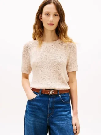 Short-Sleeve Open-Knit Sweater