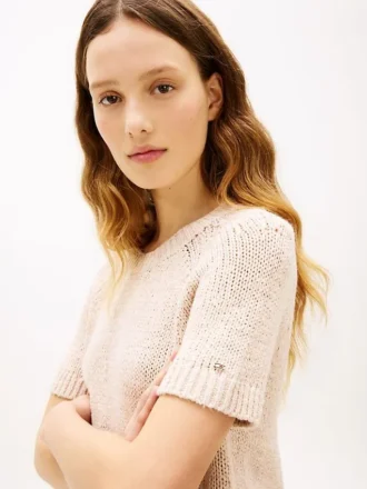 Short-Sleeve Open-Knit Sweater