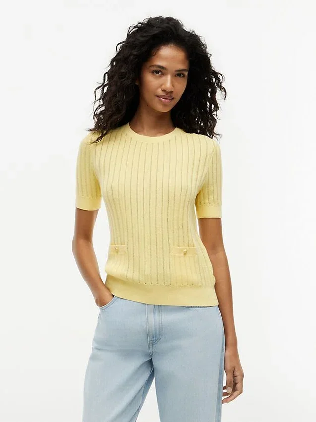 Short-Sleeve Pointelle Pocket Sweater Short-Sleeve Pointelle Pocket Sweater