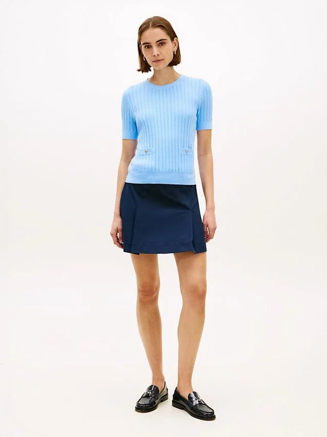 Short-Sleeve Pointelle Pocket Sweater Short-Sleeve Pointelle Pocket Sweater