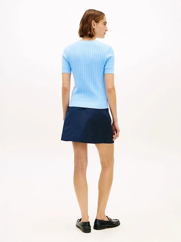 Short-Sleeve Pointelle Pocket Sweater Short-Sleeve Pointelle Pocket Sweater