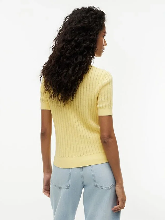 Short-Sleeve Pointelle Pocket Sweater Short-Sleeve Pointelle Pocket Sweater
