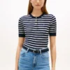 Short-Sleeve Stripe Cable Knit Henley