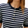 Short-Sleeve Stripe Cable Knit Henley