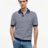 Short-Sleeve Stripe Waffled Sweater Polo