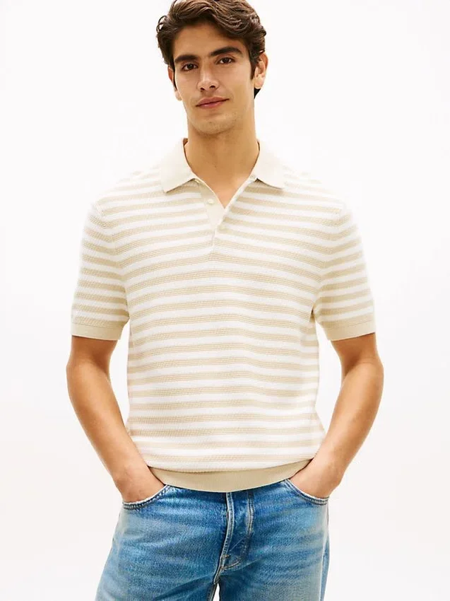 Short-Sleeve Stripe Waffled Sweater Polo Short-Sleeve Stripe Waffled Sweater Polo