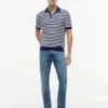 Short-Sleeve Stripe Waffled Sweater Polo