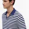 Short-Sleeve Stripe Waffled Sweater Polo