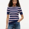 Short-Sleeve Striped Cable Knit Sweater Short-Sleeve Striped Cable Knit Sweater