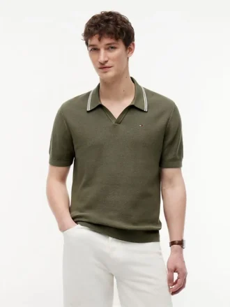 Short-Sleeve Tipped Sweater Polo