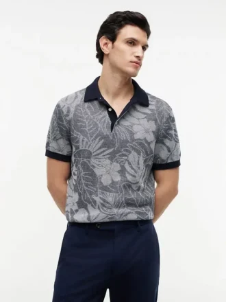 Short-Sleeve Tropical Print Sweater Polo