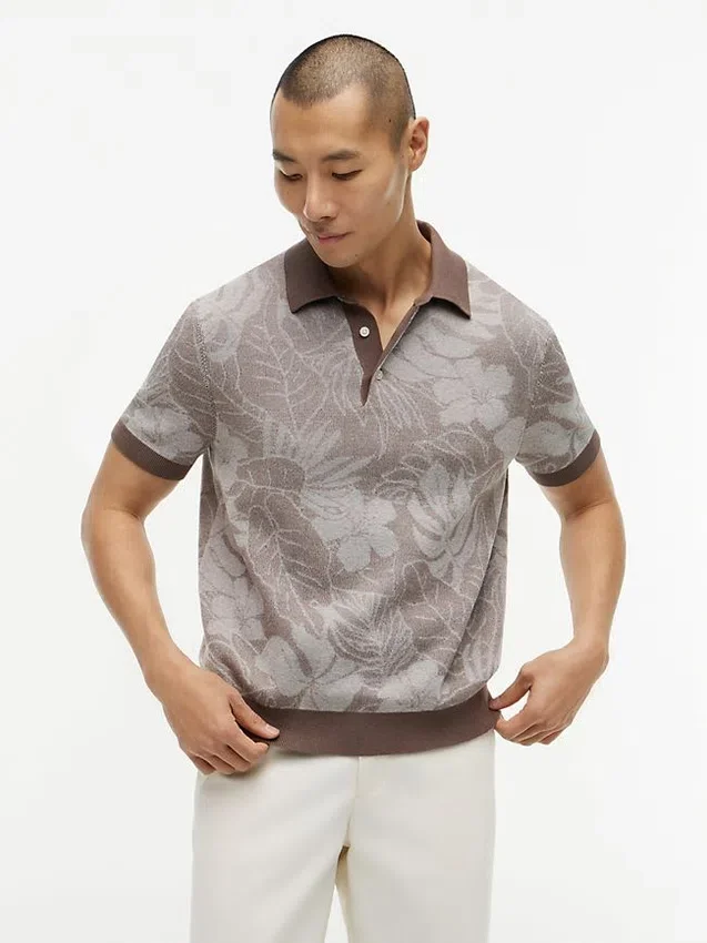 Short-Sleeve Tropical Print Sweater Polo Short-Sleeve Tropical Print Sweater Polo