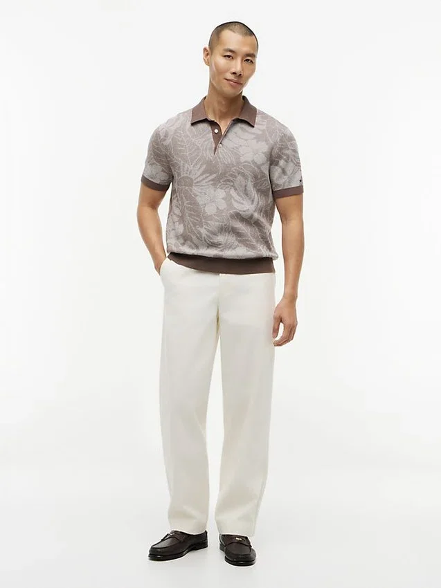 Short-Sleeve Tropical Print Sweater Polo Short-Sleeve Tropical Print Sweater Polo
