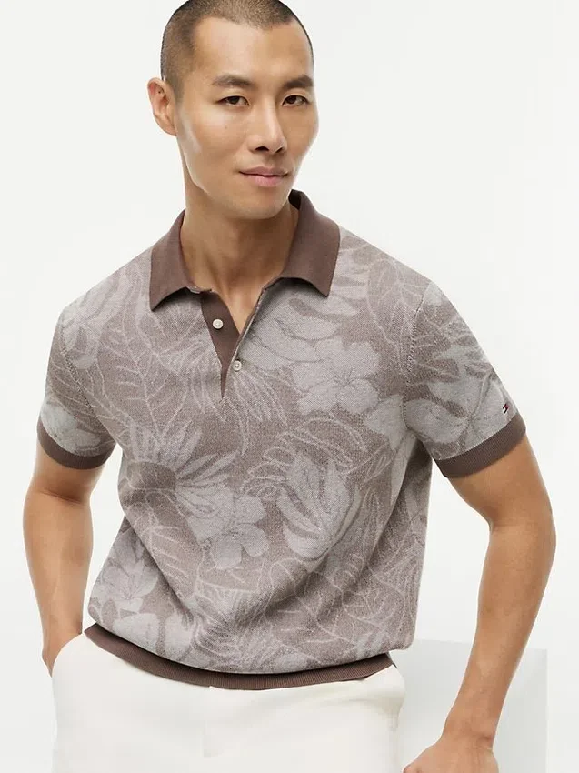 Short-Sleeve Tropical Print Sweater Polo Short-Sleeve Tropical Print Sweater Polo