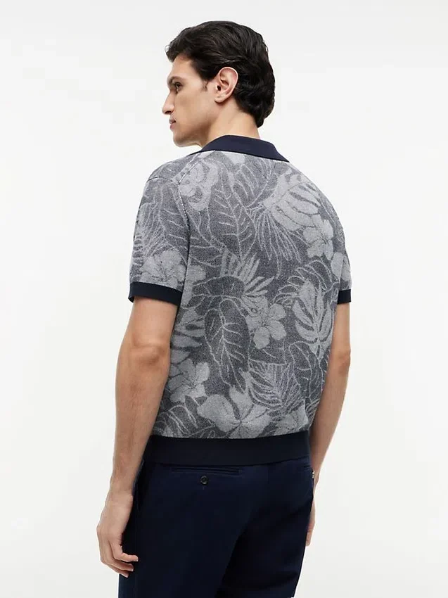 Short-Sleeve Tropical Print Sweater Polo Short-Sleeve Tropical Print Sweater Polo