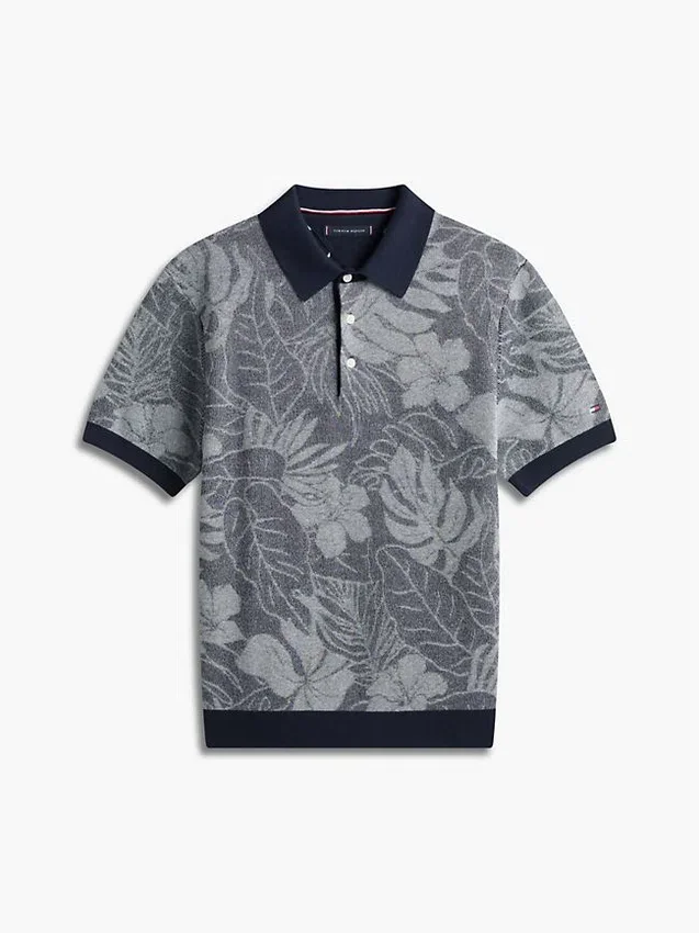 Short-Sleeve Tropical Print Sweater Polo Short-Sleeve Tropical Print Sweater Polo