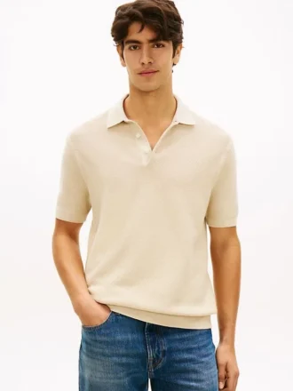 Short-Sleeve Waffled Sweater Polo