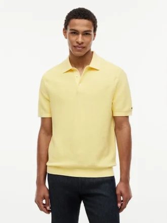 Short-Sleeve Waffled Sweater Polo